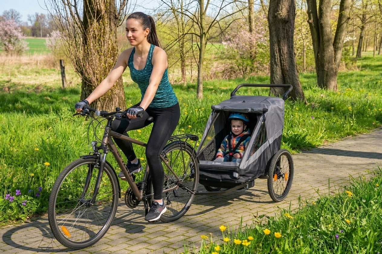 CHILDREN'S BICYCLE TRAILER FOR BIKE TRAIL STROLLER JOGGER PREMIUM Packaging status original