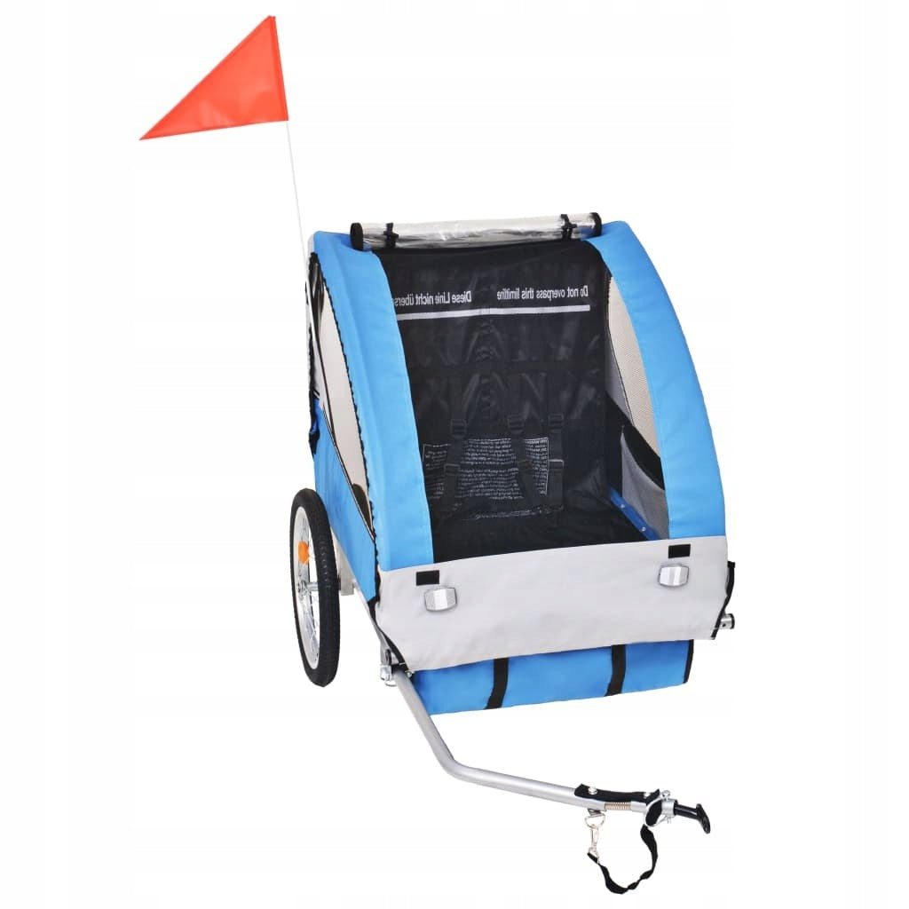 CHILDREN'S BICYCLE TRAILER GREY AND BLUE 30KG Packaging status original