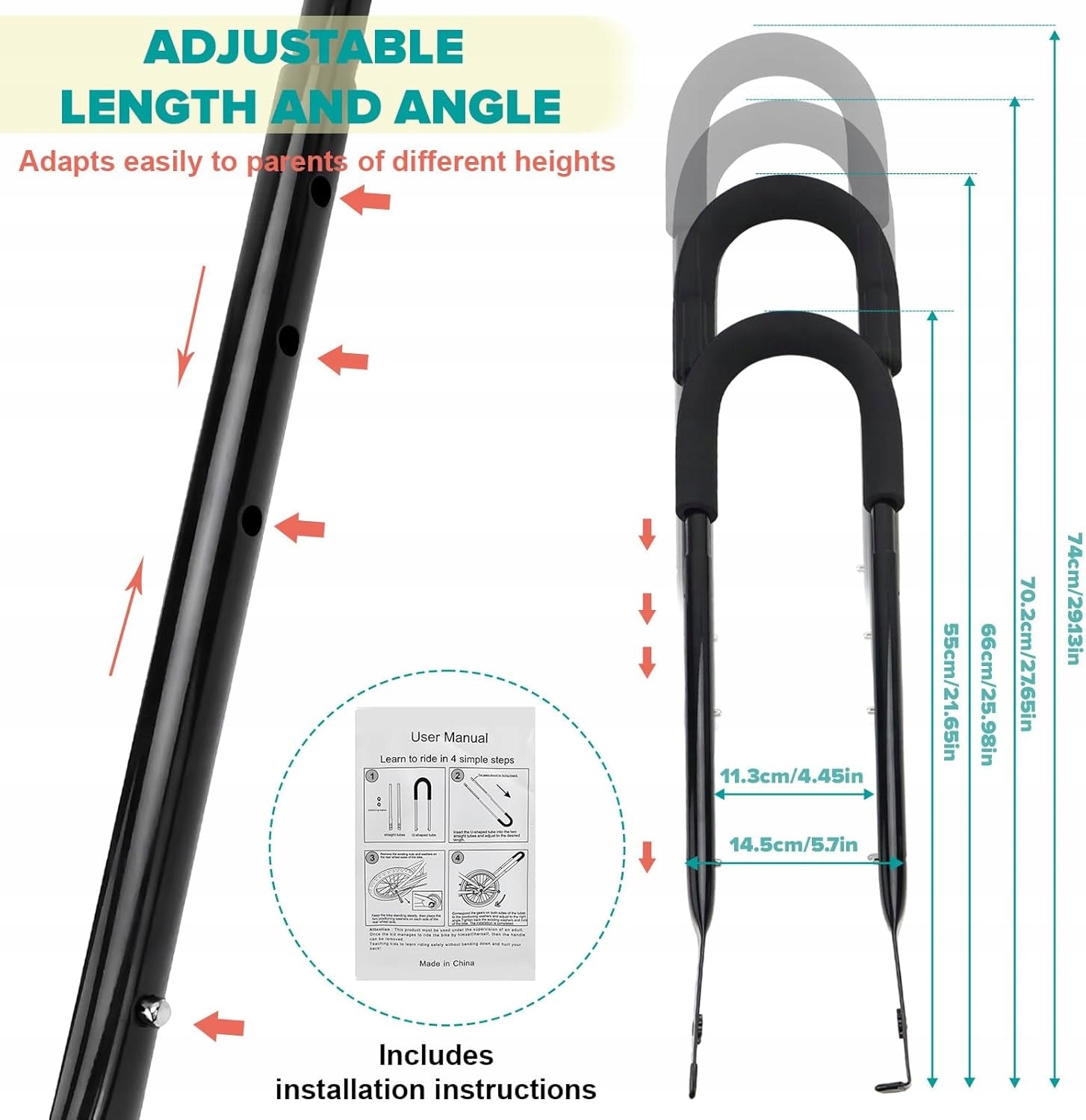 CHILDREN'S BIKE LEARNING BAR ADJUSTABLE HANDLE 50-69 cm Brand no brand