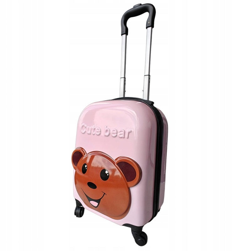 CHILDREN'S CABIN SUITCASE - ON WHEELS - ABS - PINK WITH TEDDY BEAR - 22x31 CM Height 44 cm