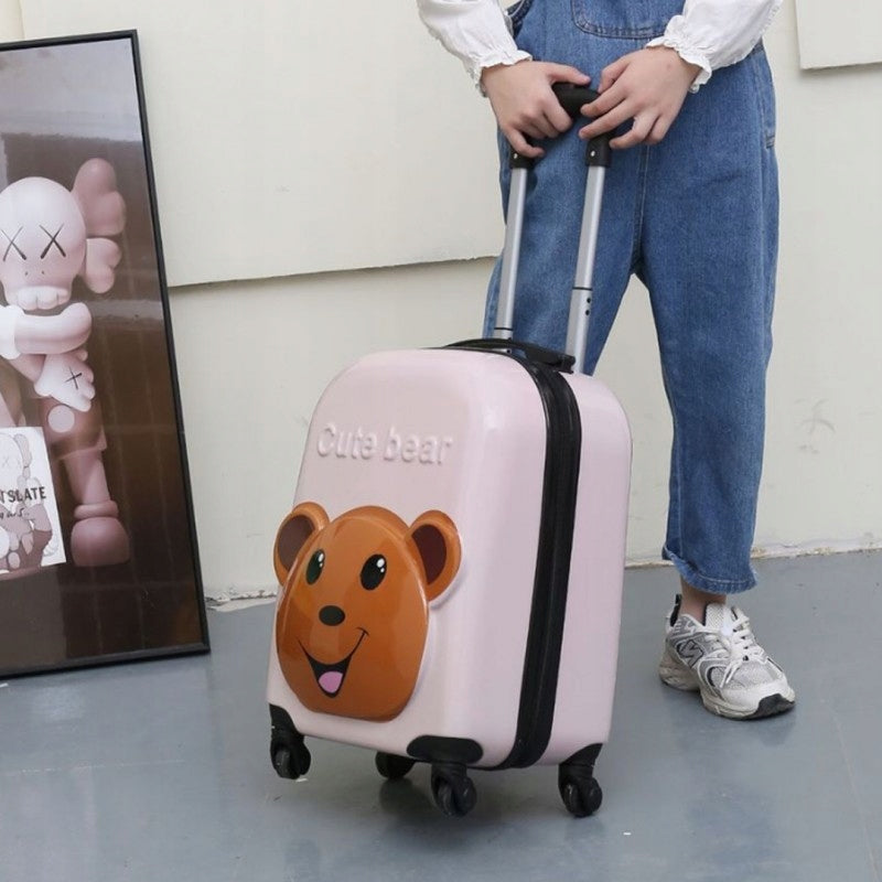 CHILDREN'S CABIN SUITCASE - ON WHEELS - ABS - PINK WITH TEDDY BEAR - 22x31 CM Manufacturer code 5907881137809