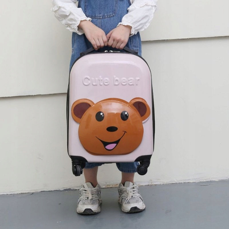 CHILDREN'S CABIN SUITCASE - ON WHEELS - ABS - PINK WITH TEDDY BEAR - 22x31 CM Model 5907881137809