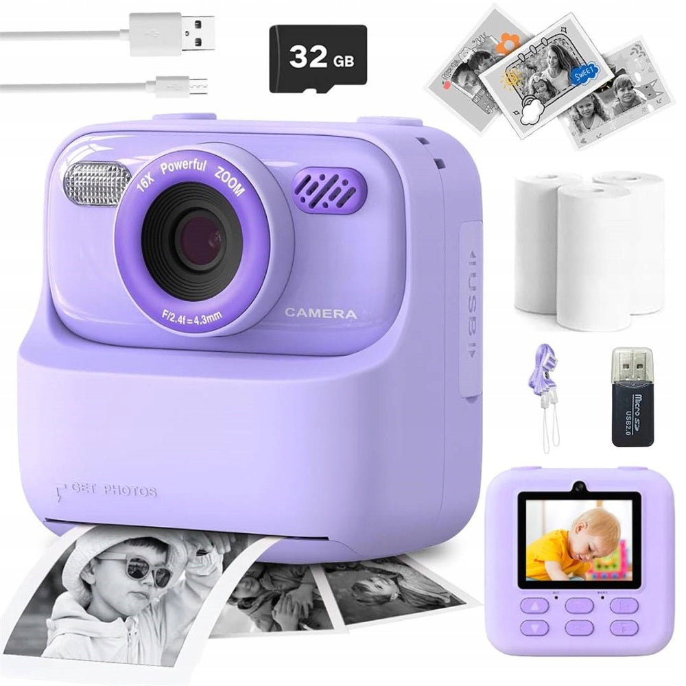CHILDREN'S CAMERA DIGITAL INSTANT CARD 32GB + 3 ROLLS