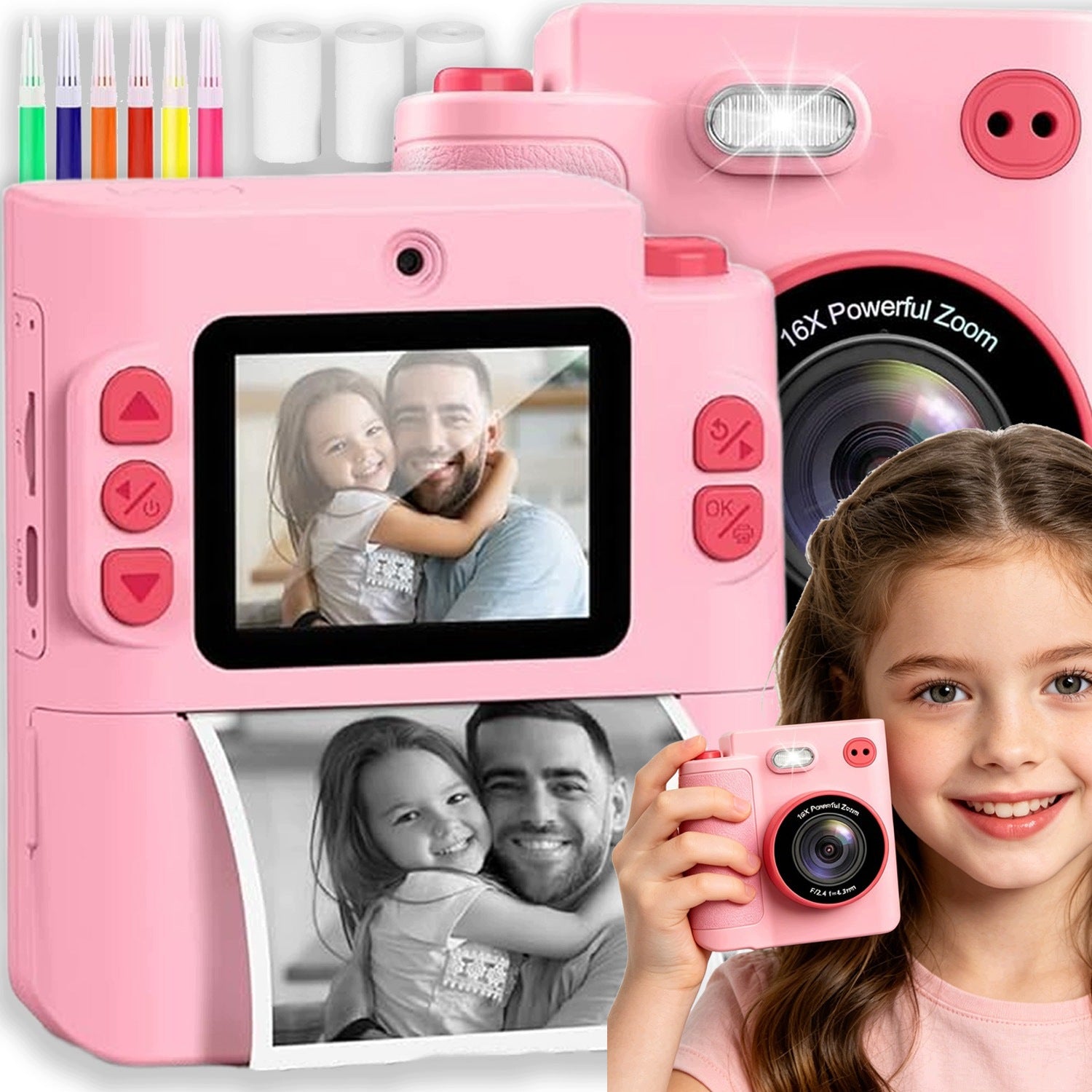 CHILDREN'S CAMERA DIGITAL INSTANT WITH PRINTER + CARTRIDGES