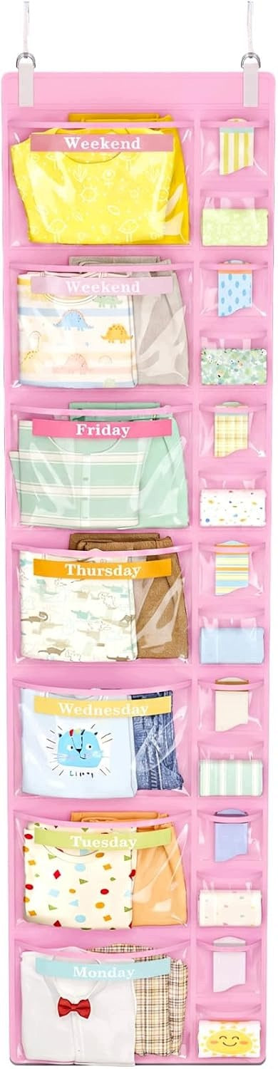 CHILDREN'S CLOTHES ORGANIZER WEEKLY HANGING DOOR PINK