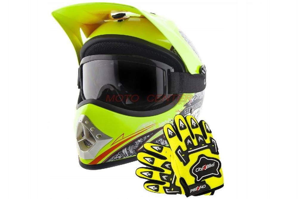 CHILDREN'S CROSS HELMET ENDURO QUAD SCOOTER size M + GLOVES + GOGGLES