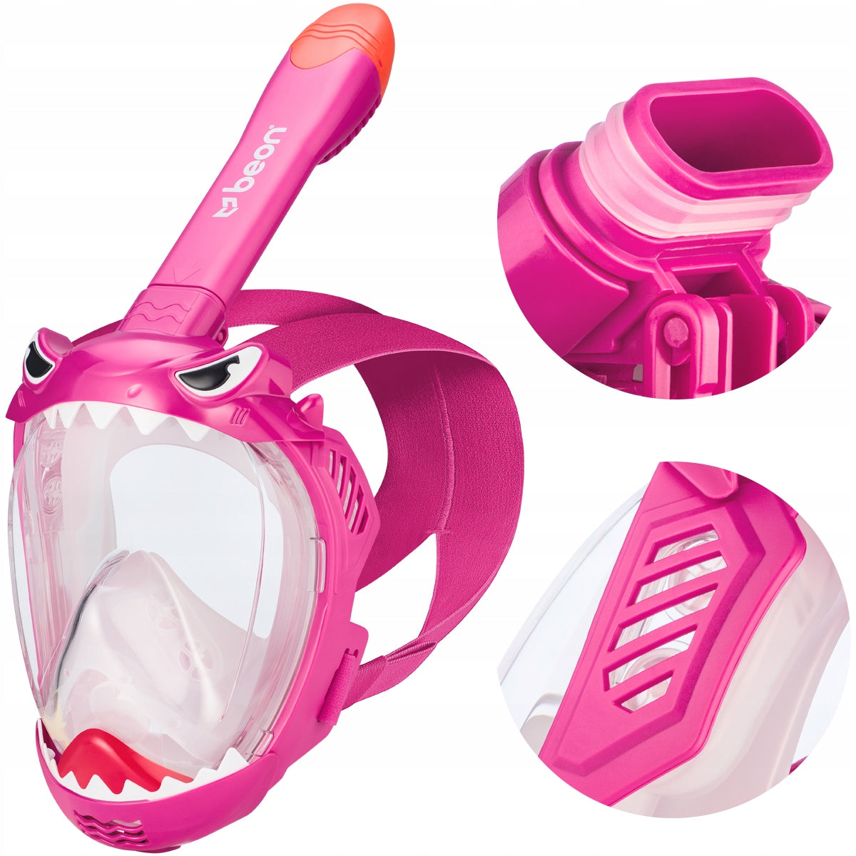 CHILDREN'S DIVING MASK FULL FACE FOR SWIMMING SKORKELING PINK