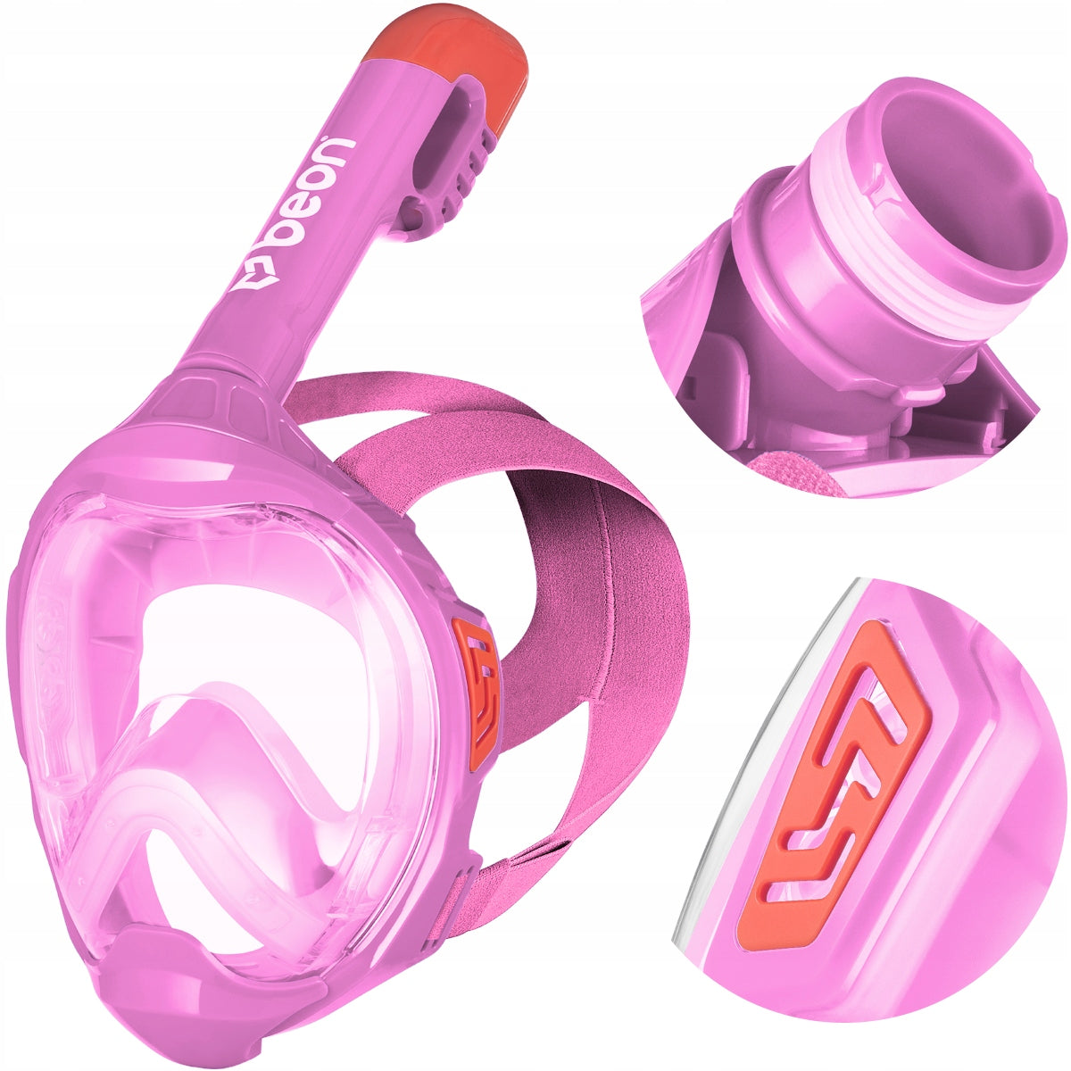 CHILDREN'S DIVING MASK FULL FACE FOR SWIMMING SKORKELING PINK