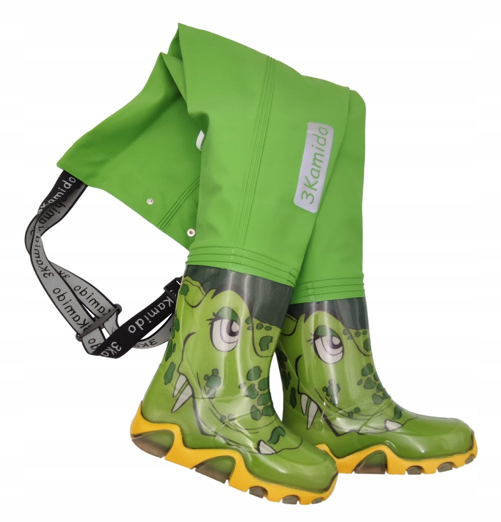 CHILDREN'S FISHING TROUSERS WATERPROOF STRONG CROCODILES 3KAMIDO 34/35 Color green