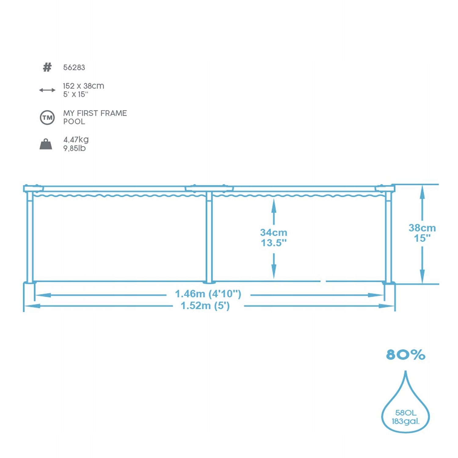 CHILDREN'S FRAMED POOL FOR GARDEN LARGE 152 x 152 x 38 cm 580 l Shape round