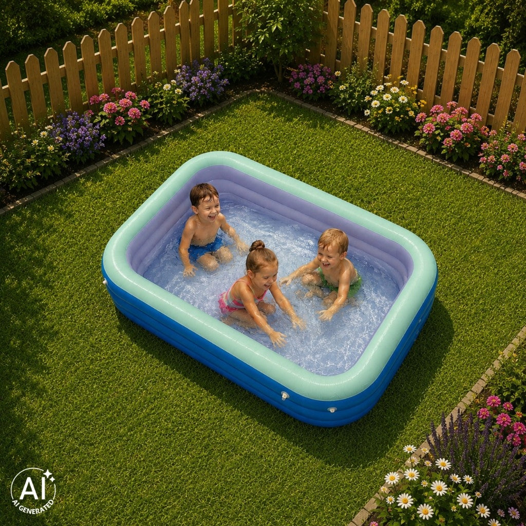 CHILDREN'S GARDEN POOL INFLATABLE WITH SLIDE SUN VISOR Product height 135 cm
