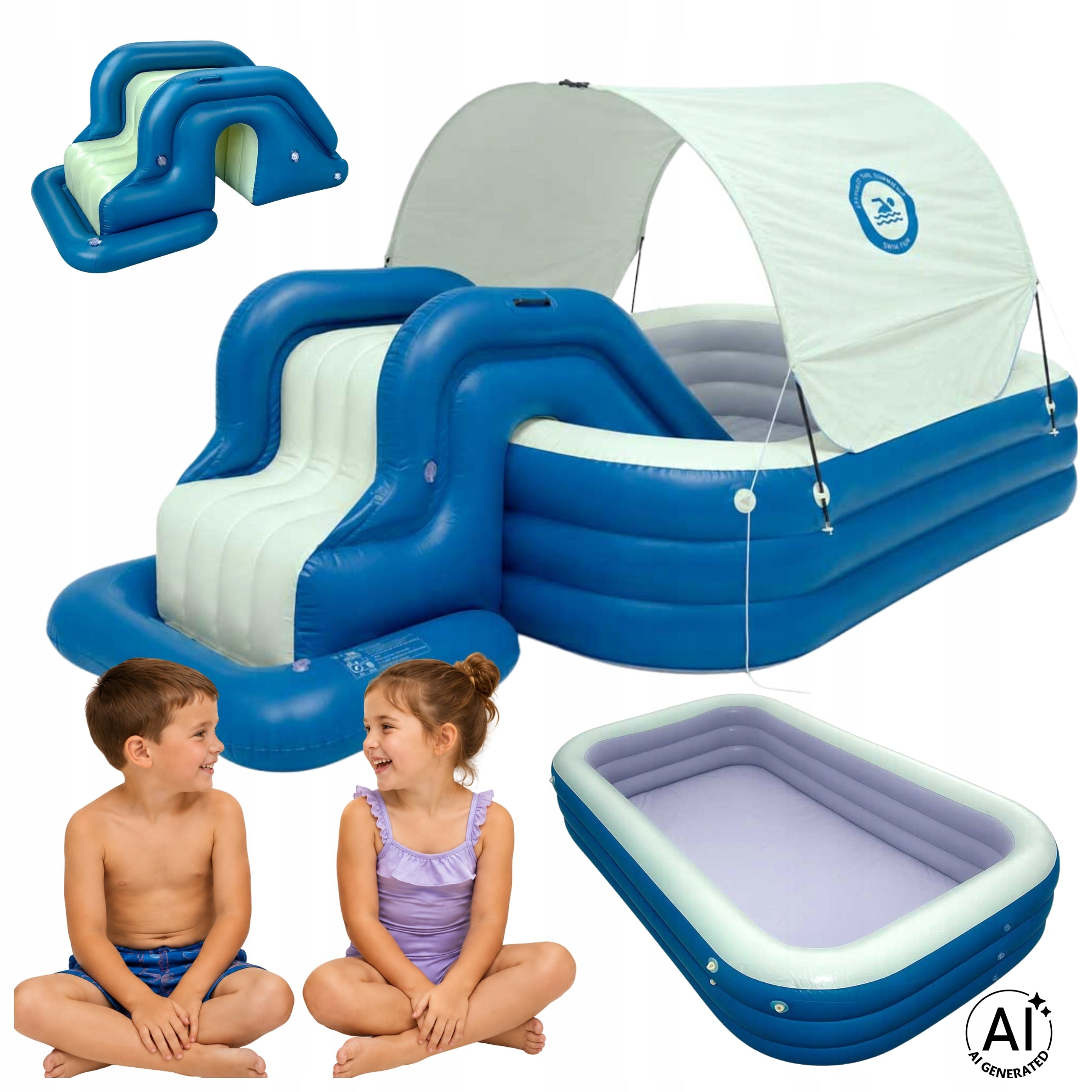 CHILDREN'S GARDEN POOL INFLATABLE WITH SLIDE SUN VISOR