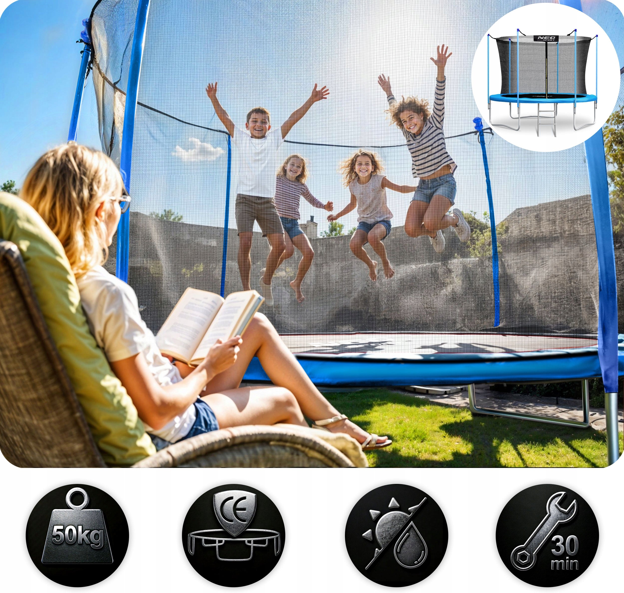 CHILDREN'S GARDEN TRAMPOLINE LADDER INNER MESH 6ft SAFE Number of springs/ropes 36