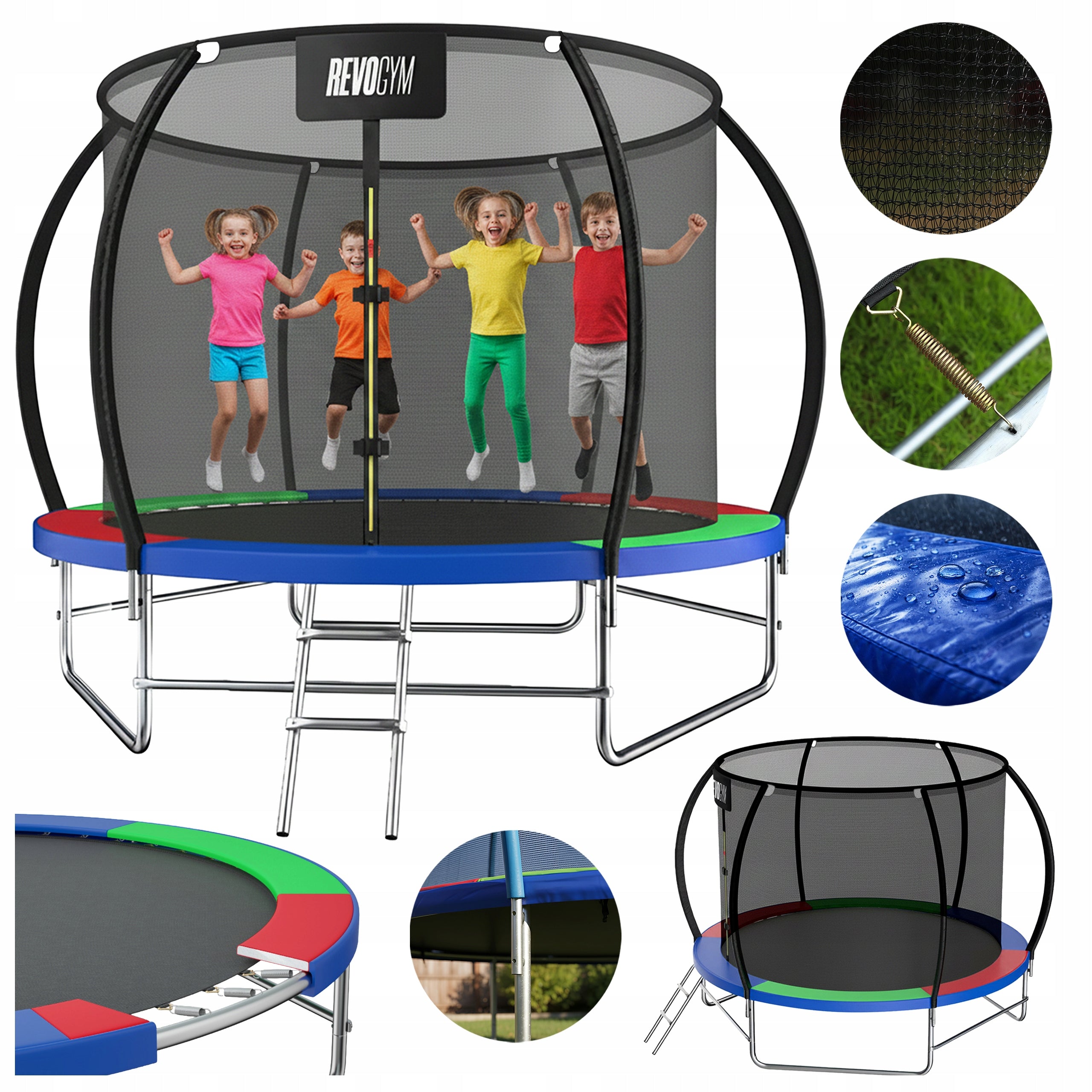CHILDREN'S GARDEN TRAMPOLINE SPRING COVER MESH LADDER 305CM 10 FT