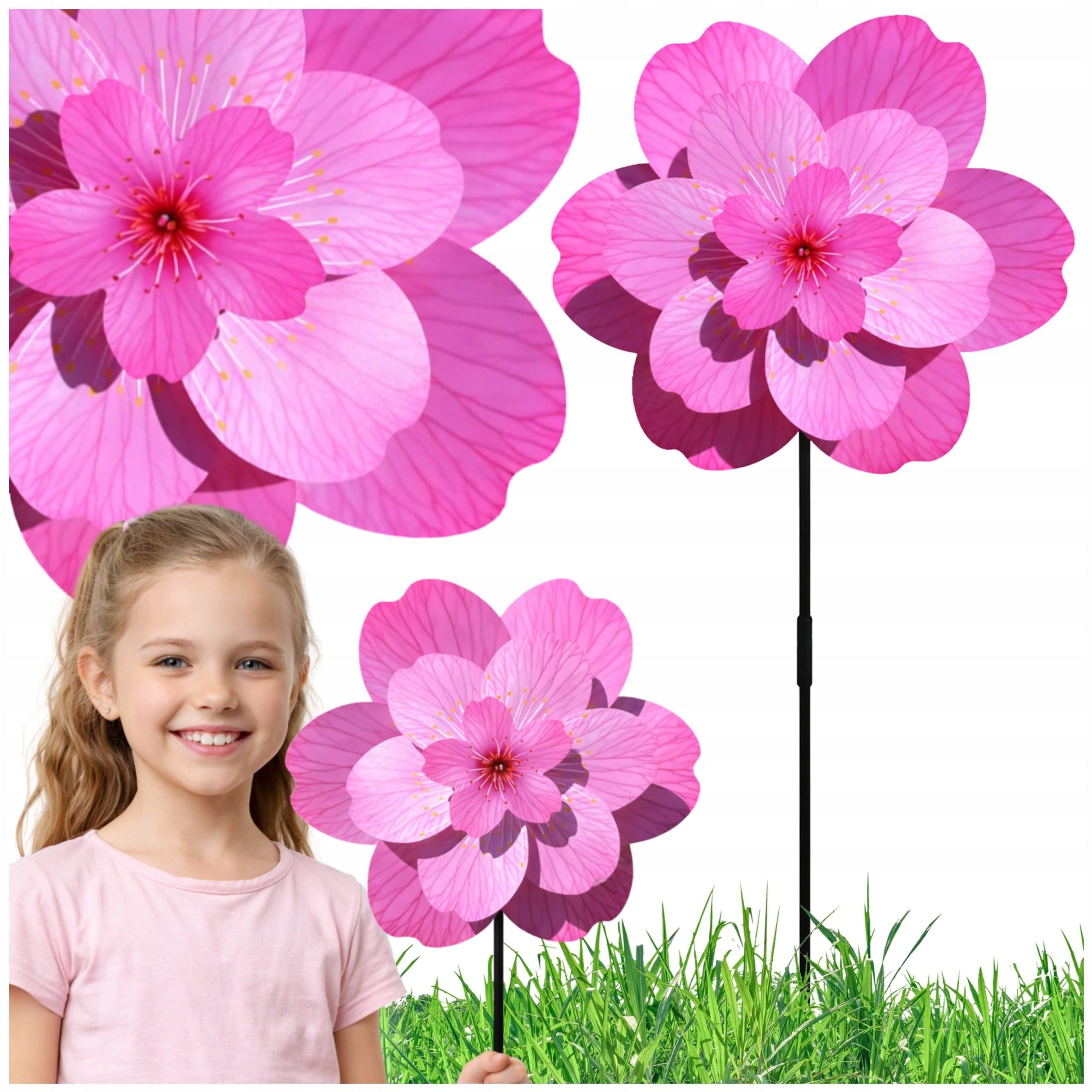 CHILDREN'S GARDEN WINDMILL FOR GARDEN 72 cm LARGE FLOWER PINK V9
