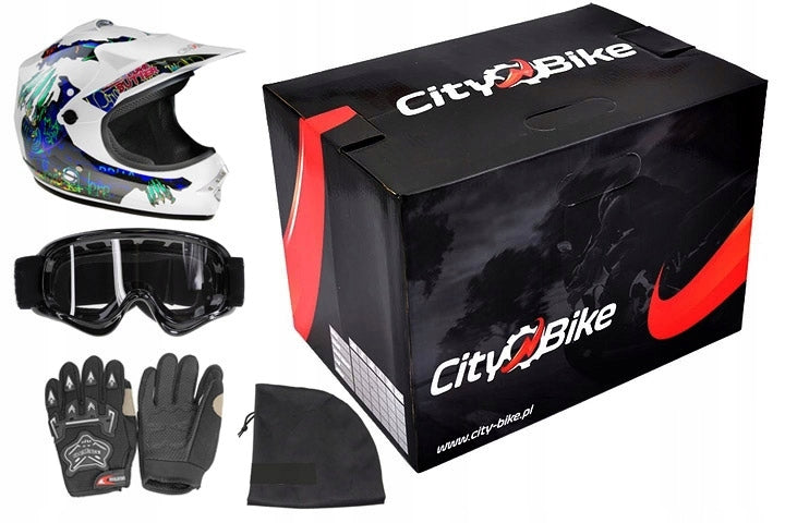 CHILDREN'S HELMET CROSS ENDURO S + GOGGLES + GLOVES EAN (GTIN) 5907009001555