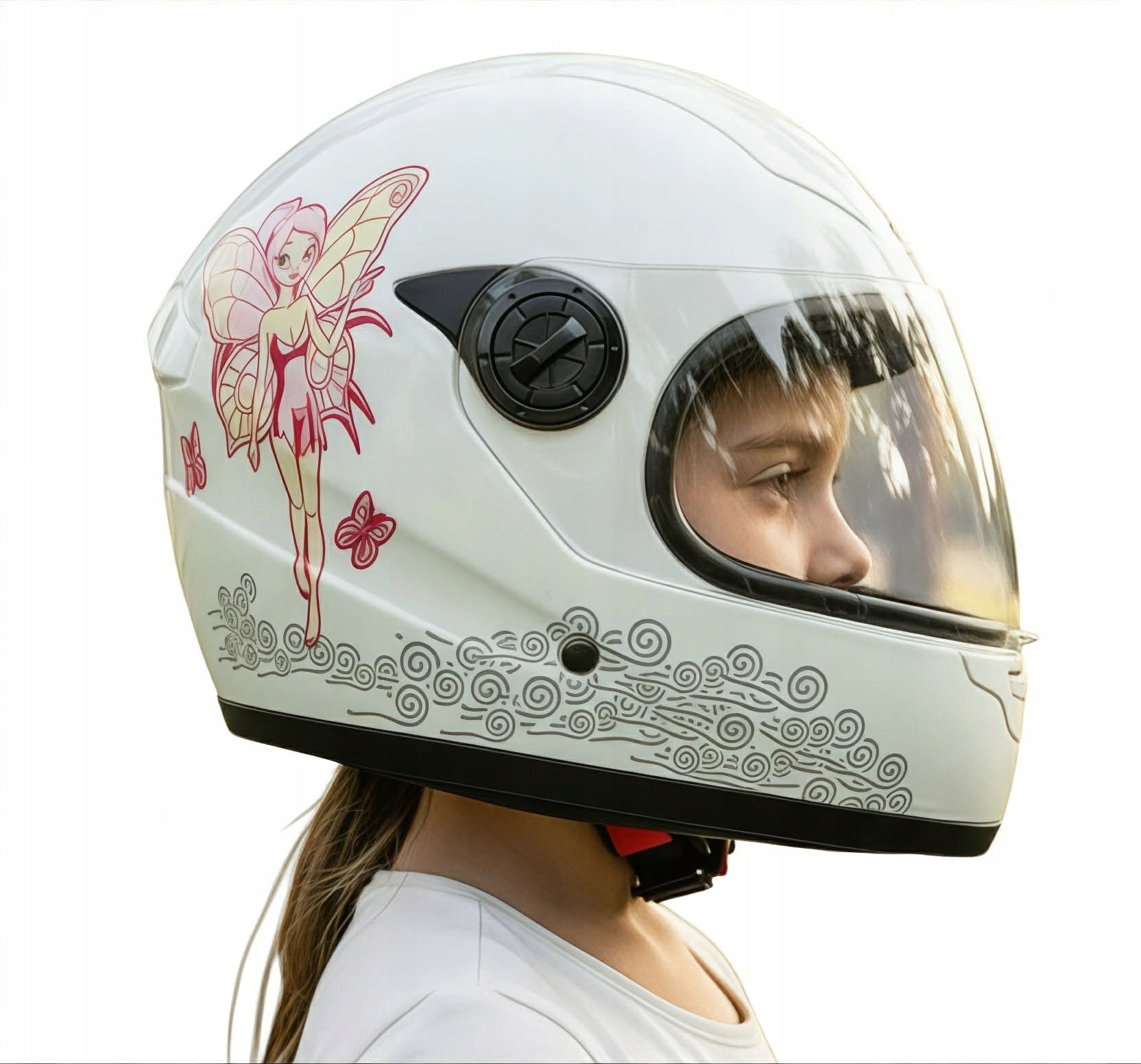 CHILDREN'S HELMET FOR GIRLS FAIRY WHITE AND PINK MOTORCYCLE SCOOTER 49-51cm Packaging status original
