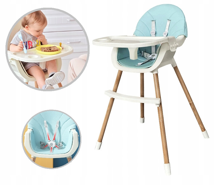 CHILDREN'S HIGH CHAIR 3in1 ADJUSTABLE TRAY BLUE