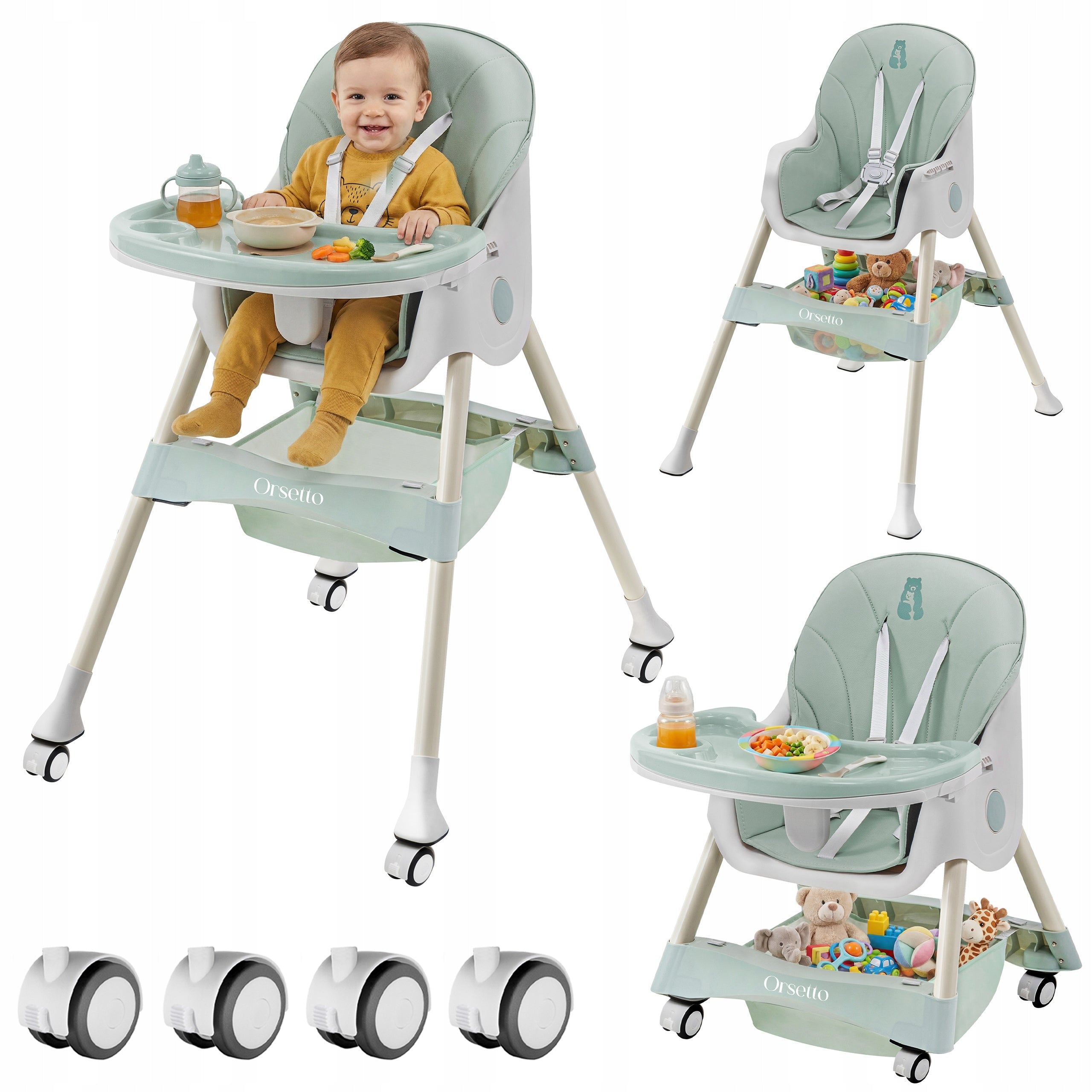 CHILDREN'S HIGH CHAIR 4IN1 GREEN + FREEBIE