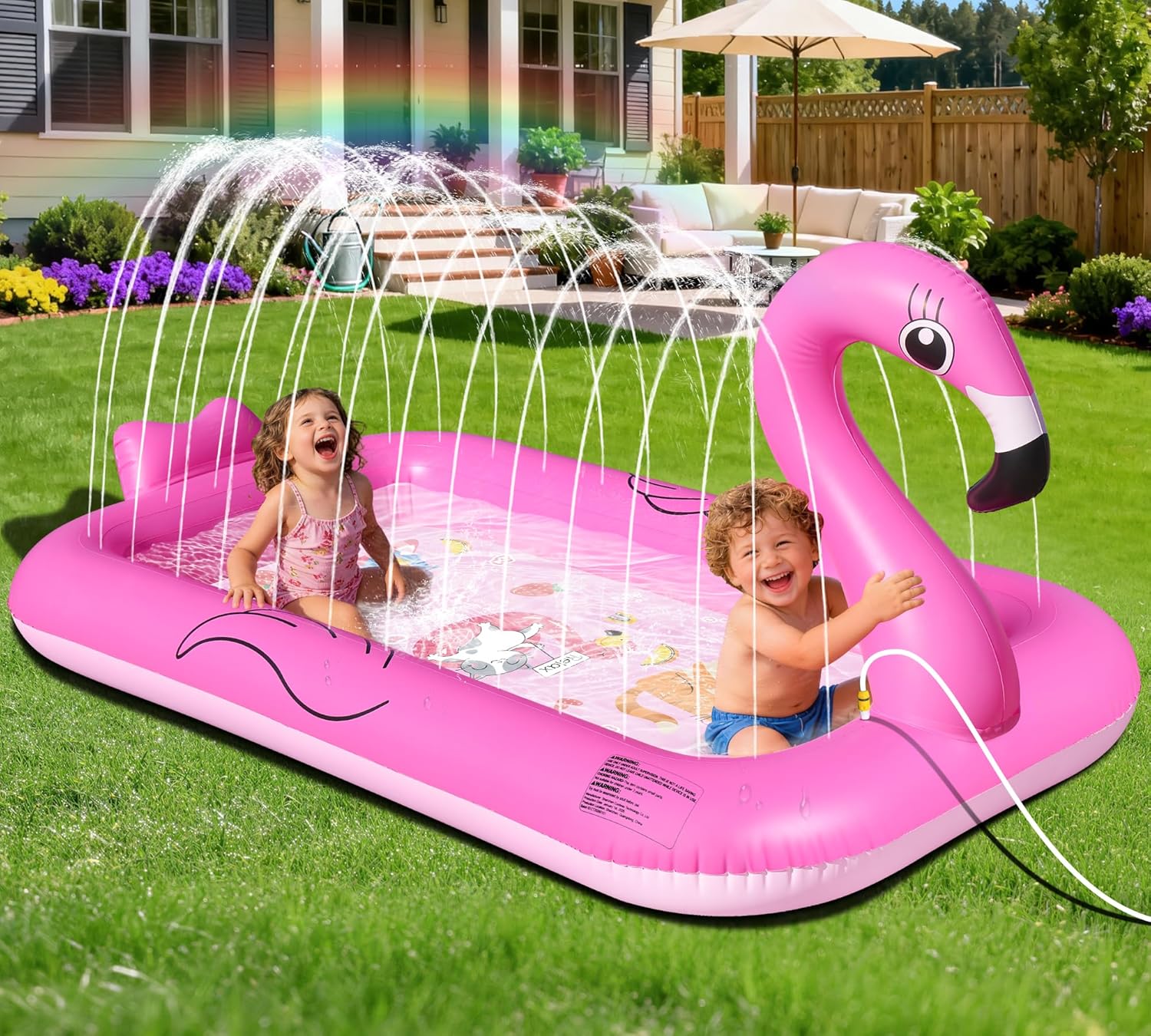 CHILDREN'S INFLATABLE POOL FLAMINGO WITH FOUNTAIN WATER MAT FOR GARDEN XXL Packaging status original