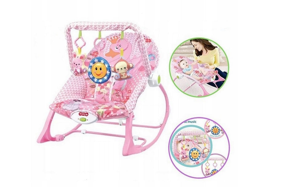 CHILDREN'S LOUNGER WITH VIBRATION AND ROCKER SOUND SWAN PINK STRIPES Brand MalPlay