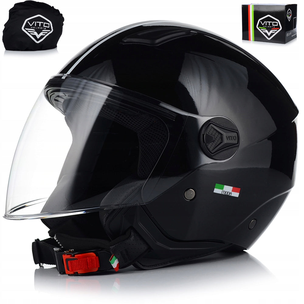 CHILDREN'S MOTORCYCLE HELMET VITO FASHION BLACK GLOSS OPEN FOR CHILDREN LIGHT