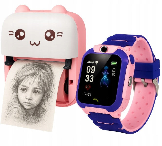 CHILDREN'S PINK SMARTWATCH WITH GPS + PINK PRINT - PRINTS WITHOUT INK