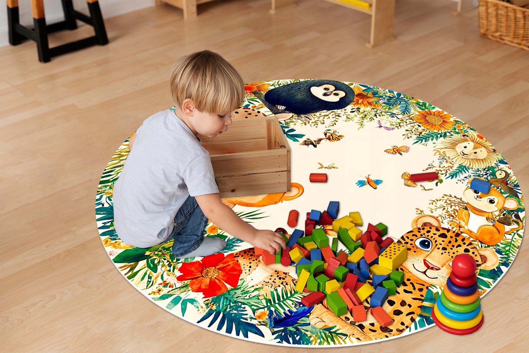 CHILDREN'S RUG ANTI-ALLERGIC ANIMALS SAFARI VINYL ROUND 120cm Brand matoMAT