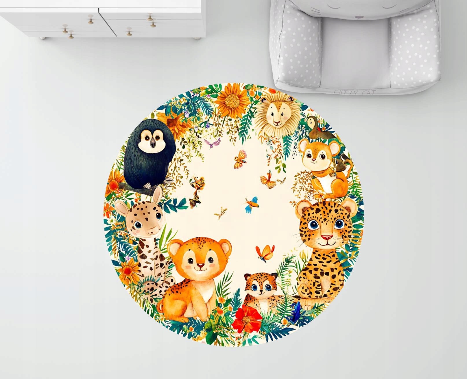 CHILDREN'S RUG ANTI-ALLERGIC ANIMALS SAFARI VINYL ROUND 120cm Product height 120 cm