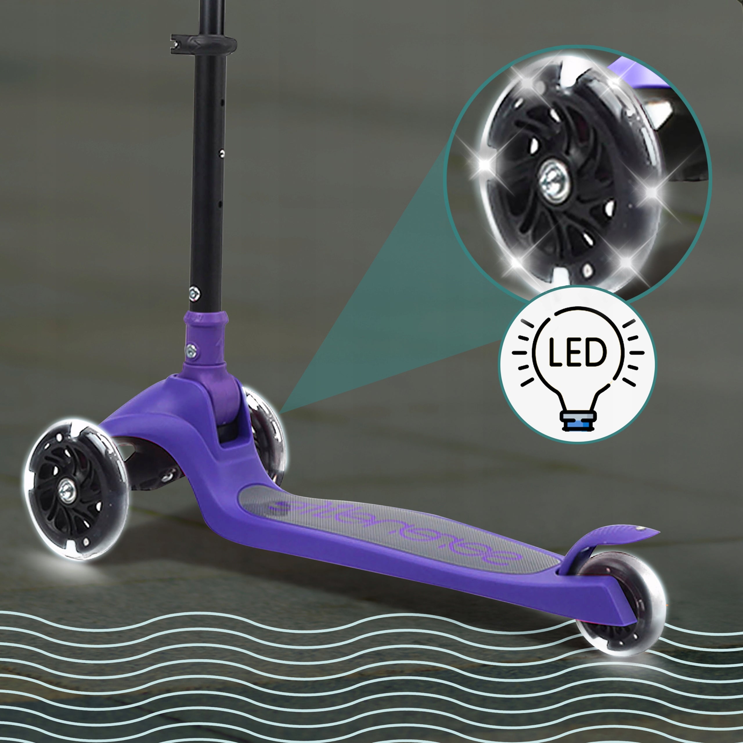 CHILDREN'S SCOOTER 3-WHEEL PURPLE BALANCE WITH SERENELIFE LED WHEELS Packaging status original