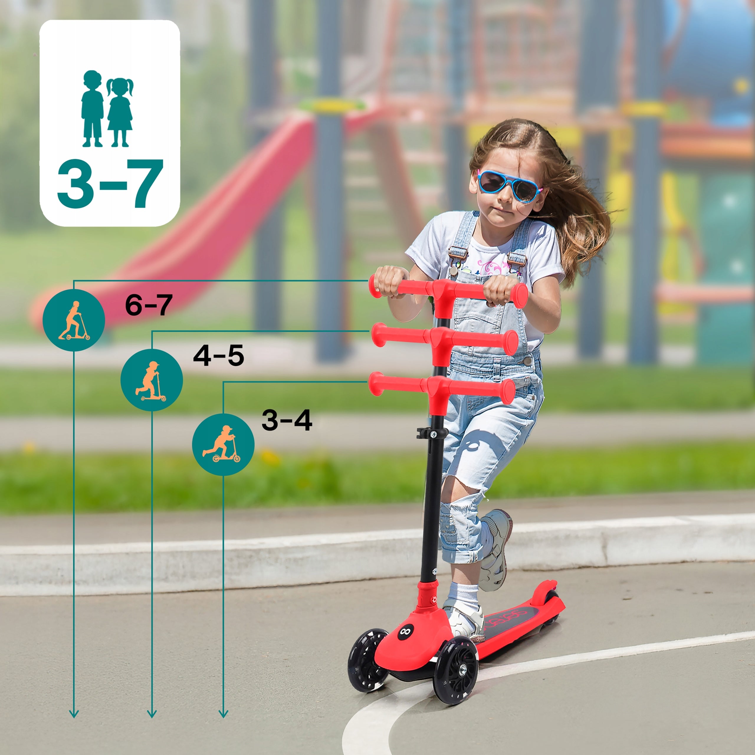 CHILDREN'S SCOOTER 3-WHEEL RED BALANCE WITH SERENELIFE LED WHEELS Color red