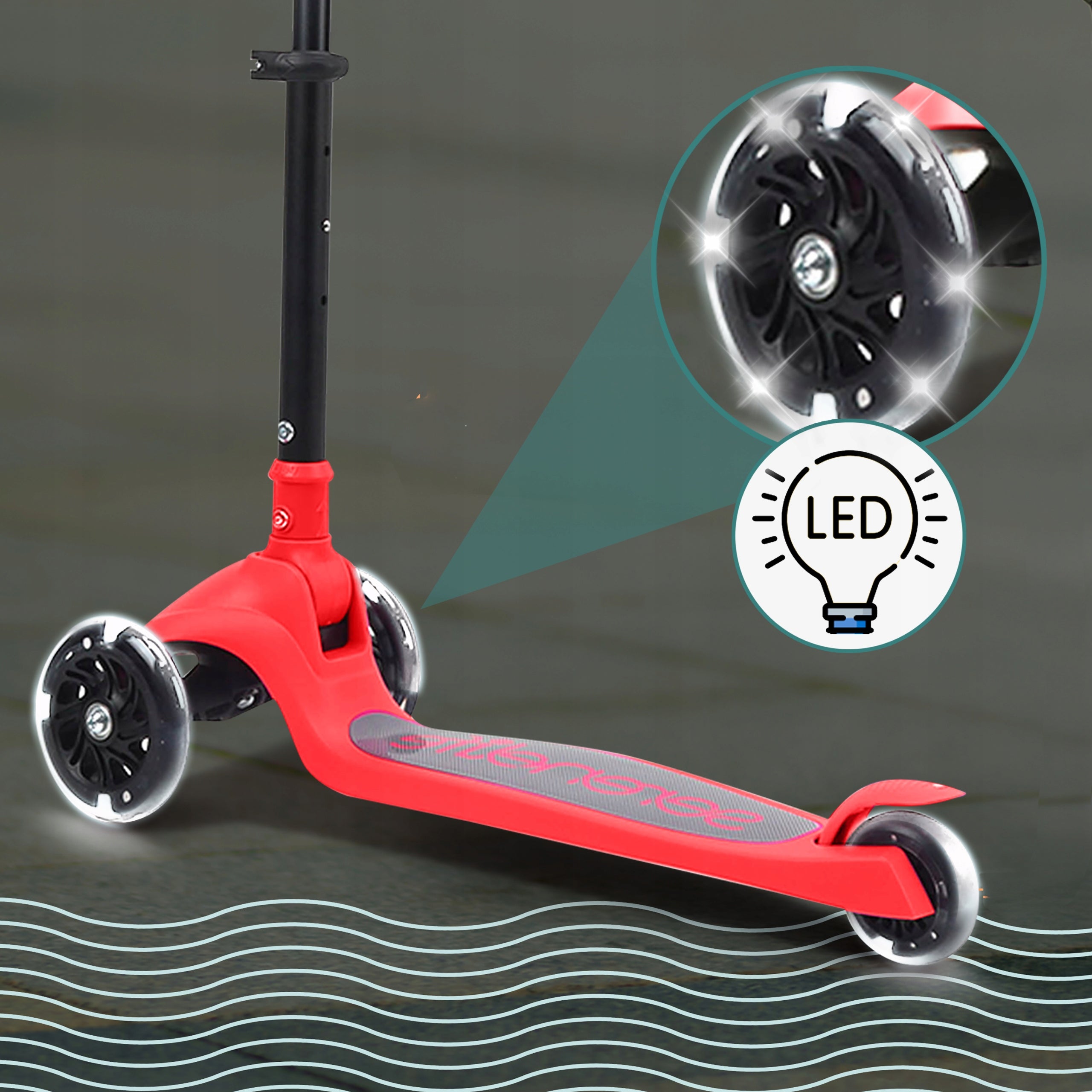 CHILDREN'S SCOOTER 3-WHEEL RED BALANCE WITH SERENELIFE LED WHEELS Kind tri-wheeled