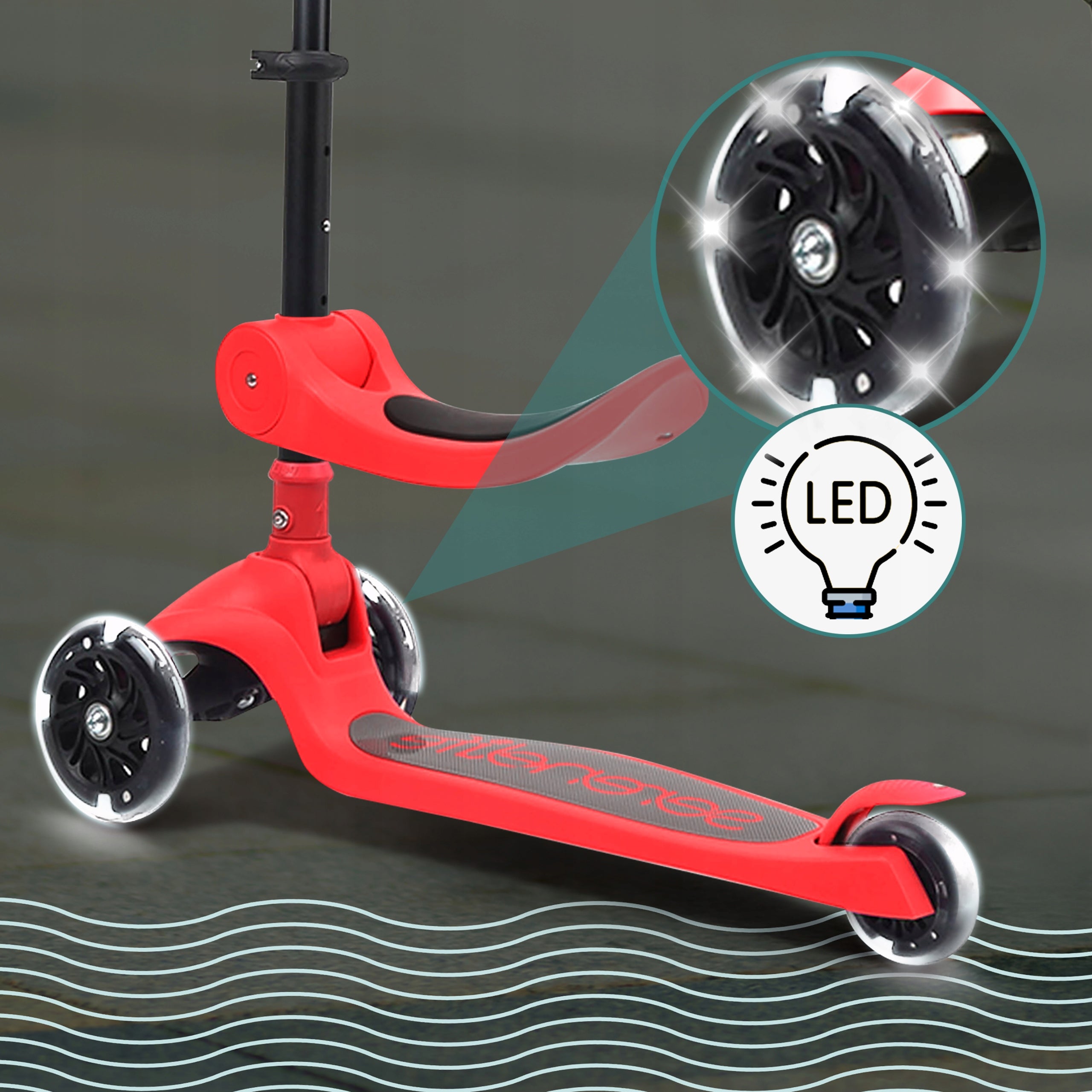 CHILDREN'S SCOOTER BALANCE THREE-WHEEL LED SEAT STABLE Kind tri-wheeled
