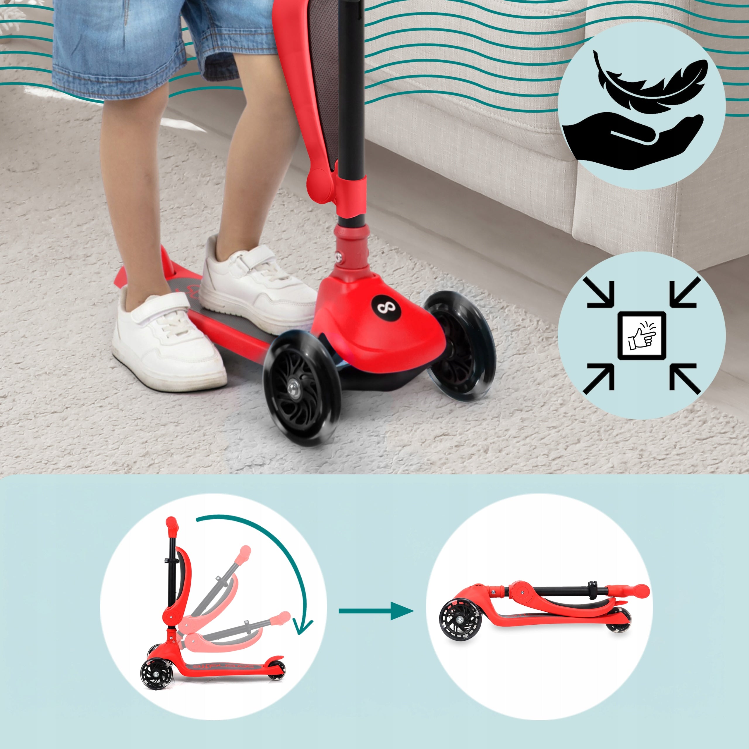 CHILDREN'S SCOOTER BALANCE THREE-WHEEL LED SEAT STABLE Number of wheels 3