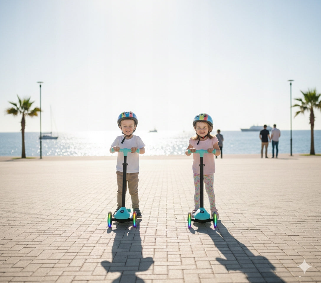 CHILDREN'S SCOOTER TRIPLE TURQUOISE SEAT LED STABLE Brand no brand
