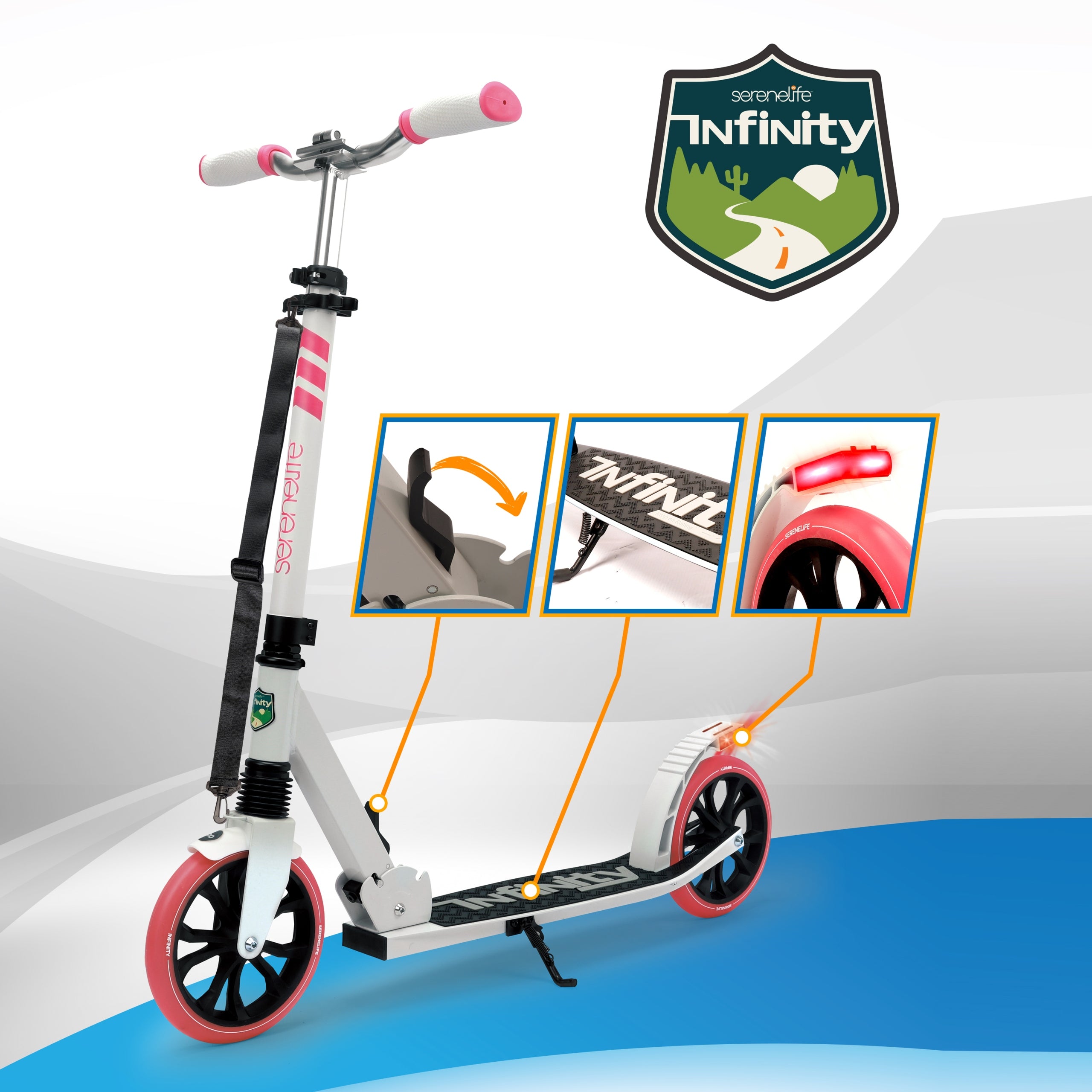 CHILDREN'S SCOOTER WITH ADJUSTABLE HANDLEBAR NON-SLIP PLATFORM Color white black pink