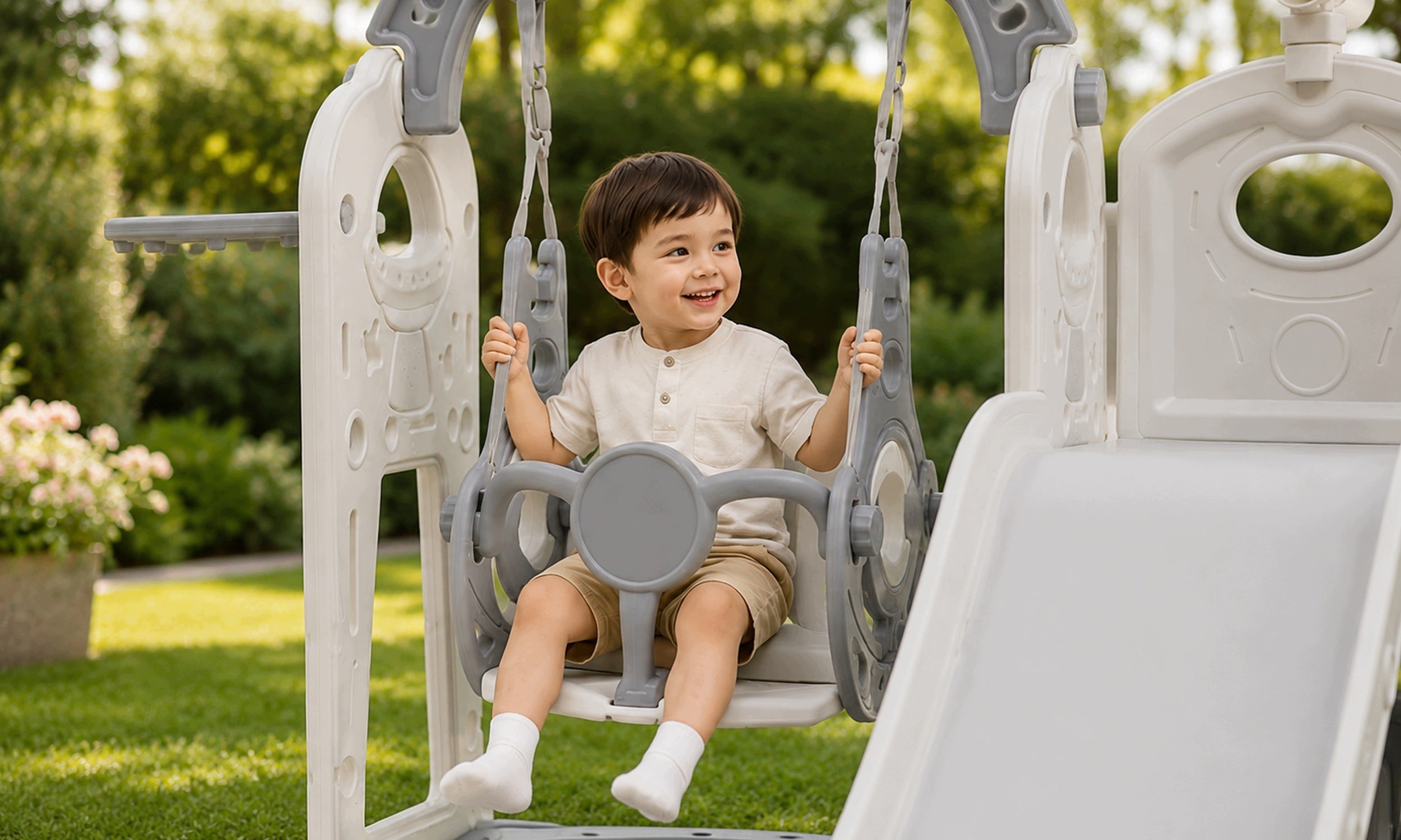 CHILDREN'S SLIDE SQUARE TOYS GARDEN HOME 4in1 SWING SLIDE BASKET Manufacturer code PLAC ZABAW DLA DZIECI ZJEŻDZALNIA OGRODOWA