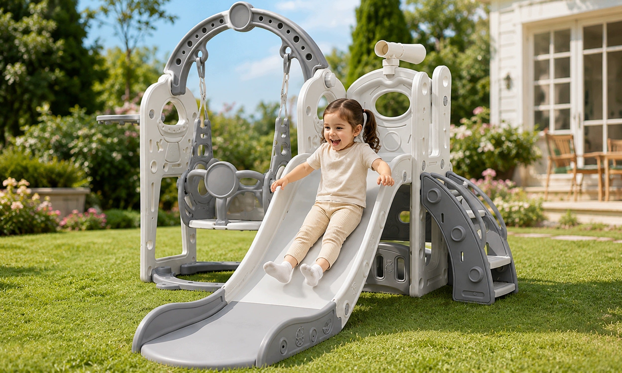 CHILDREN'S SLIDE SQUARE TOYS GARDEN HOME 4in1 SWING SLIDE BASKET Packaging status original