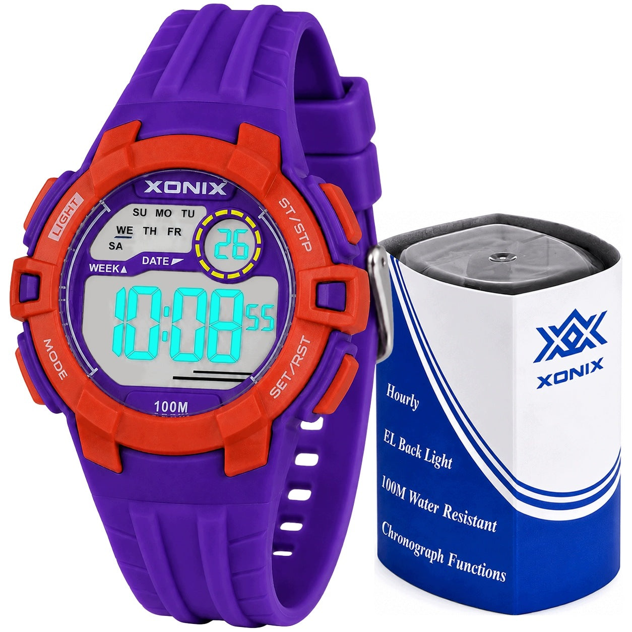CHILDREN'S SPORTS WATCH XONIX WITH BACKLIGHT STOPWATCH DATE ALARM PURPLE