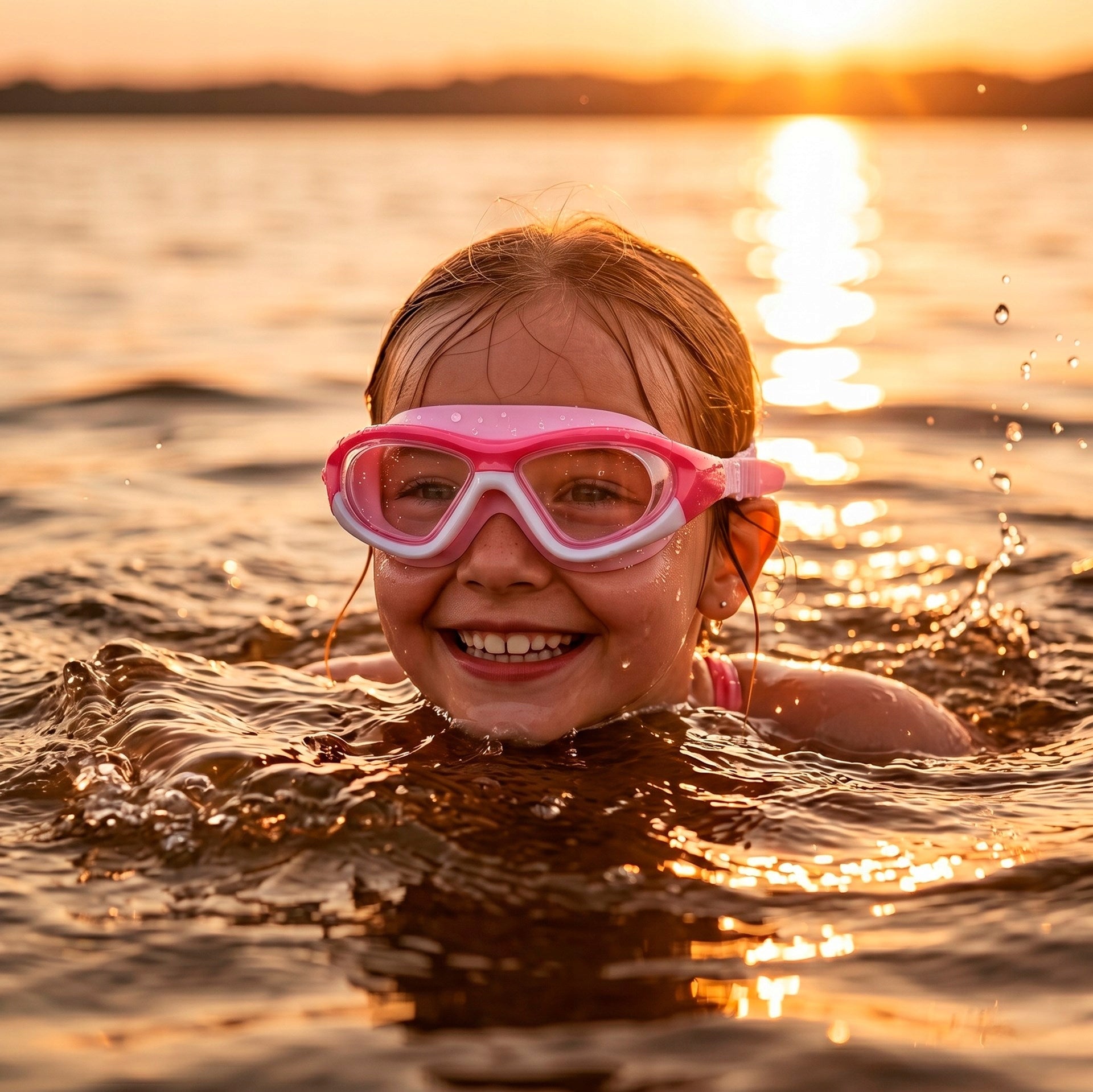 CHILDREN'S SWIMMING GOGGLES FOR SWIMMING POOL GLASSES PINK GOGGLES ANTI-FOG CASE Model AQ0016 OKULARY DO PŁYWANIA DLA DZIECI