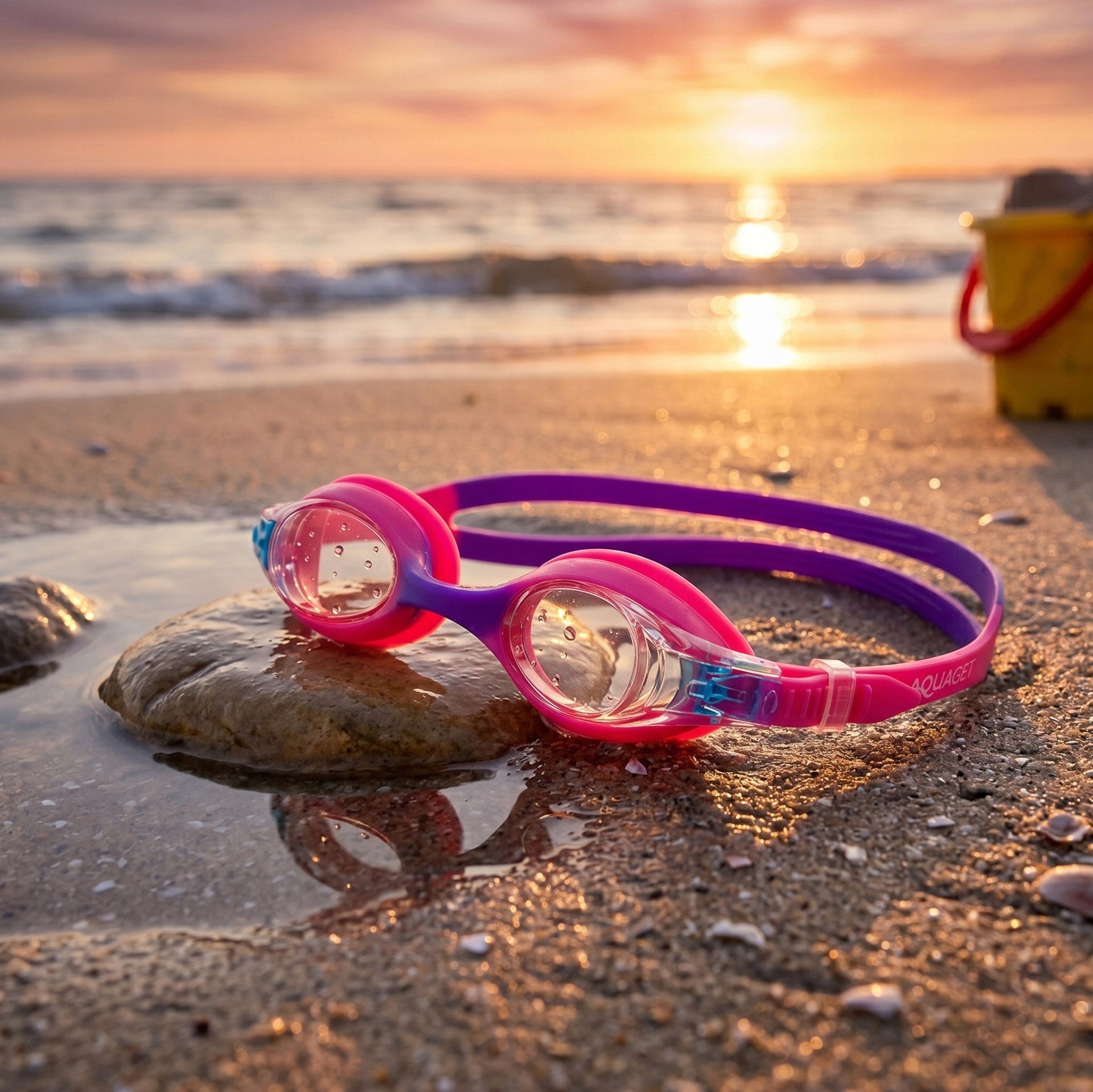 CHILDREN'S SWIMMING GOGGLES FOR SWIMMING POOL PINK POLARIZATION GOGGLES ANTI-FOG CASE Brand AQUAGET