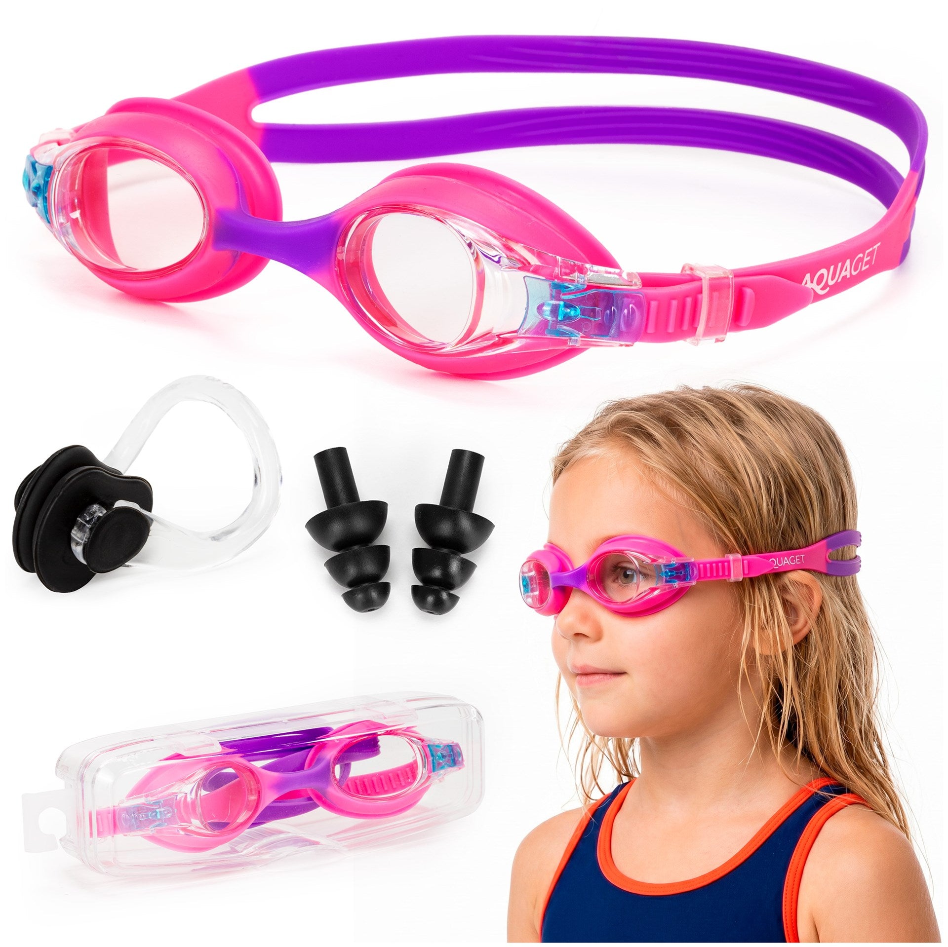 CHILDREN'S SWIMMING GOGGLES FOR SWIMMING POOL PINK POLARIZATION GOGGLES ANTI-FOG CASE Strap material silicone
