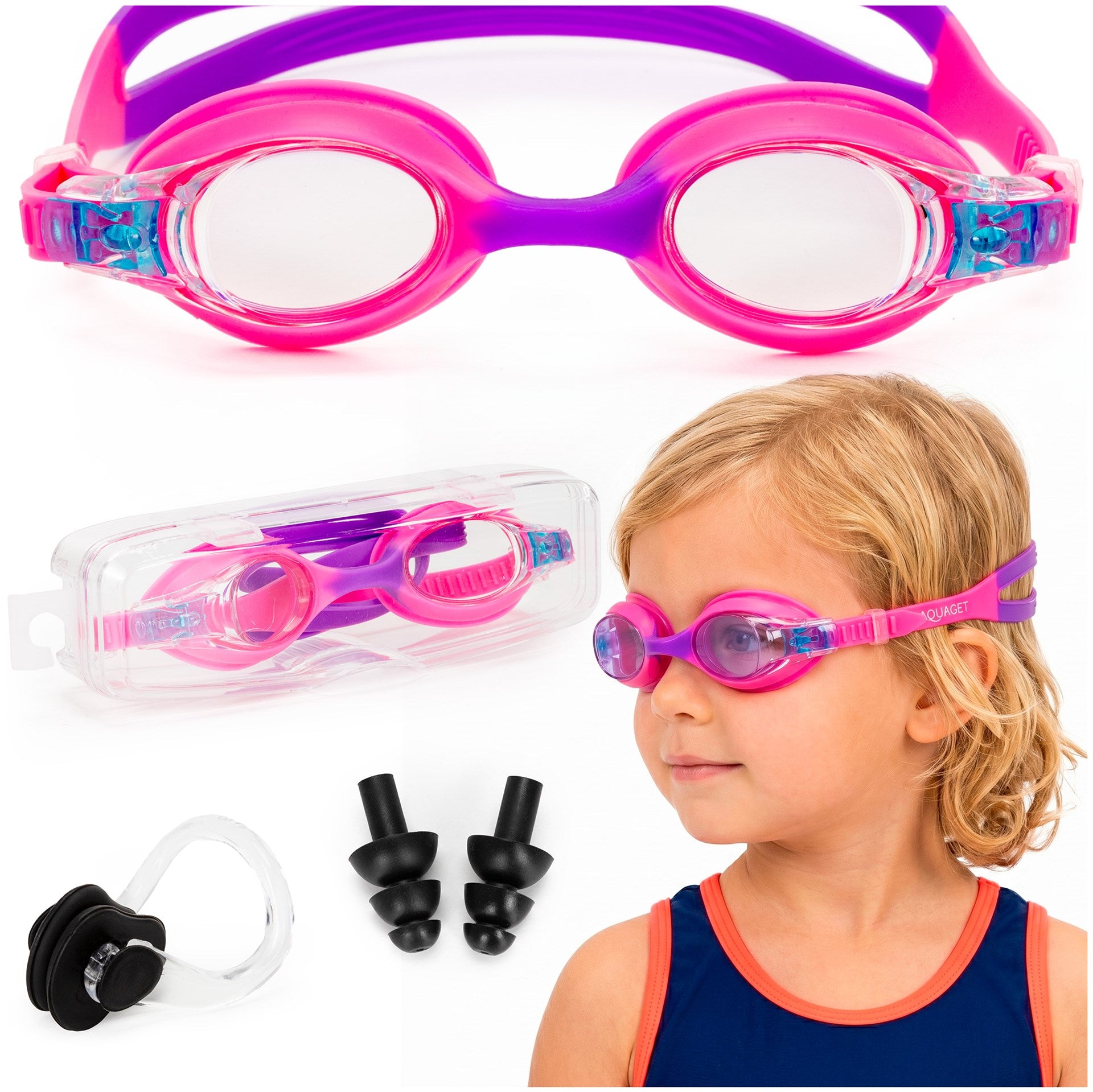 CHILDREN'S SWIMMING GOGGLES FOR SWIMMING POOL PINK POLARIZATION GOGGLES ANTI-FOG CASE