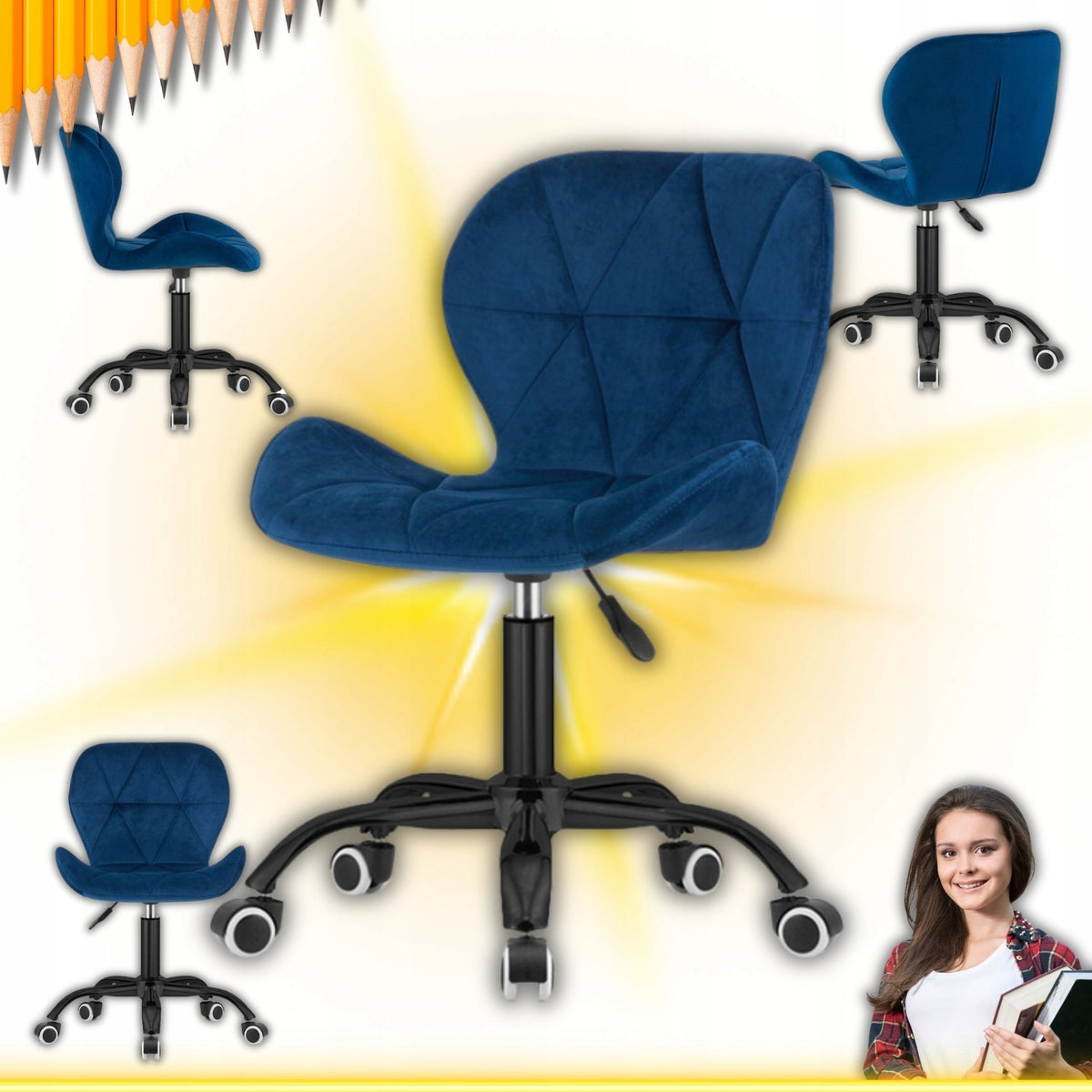CHILDREN'S SWIVEL OFFICE CHAIR BLUE NAVY BLUE VELOUR