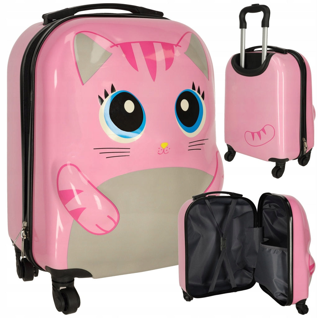 CHILDREN'S TRAVEL CABIN SUITCASE FOR CHILDREN ON WHEELS CAT PINK