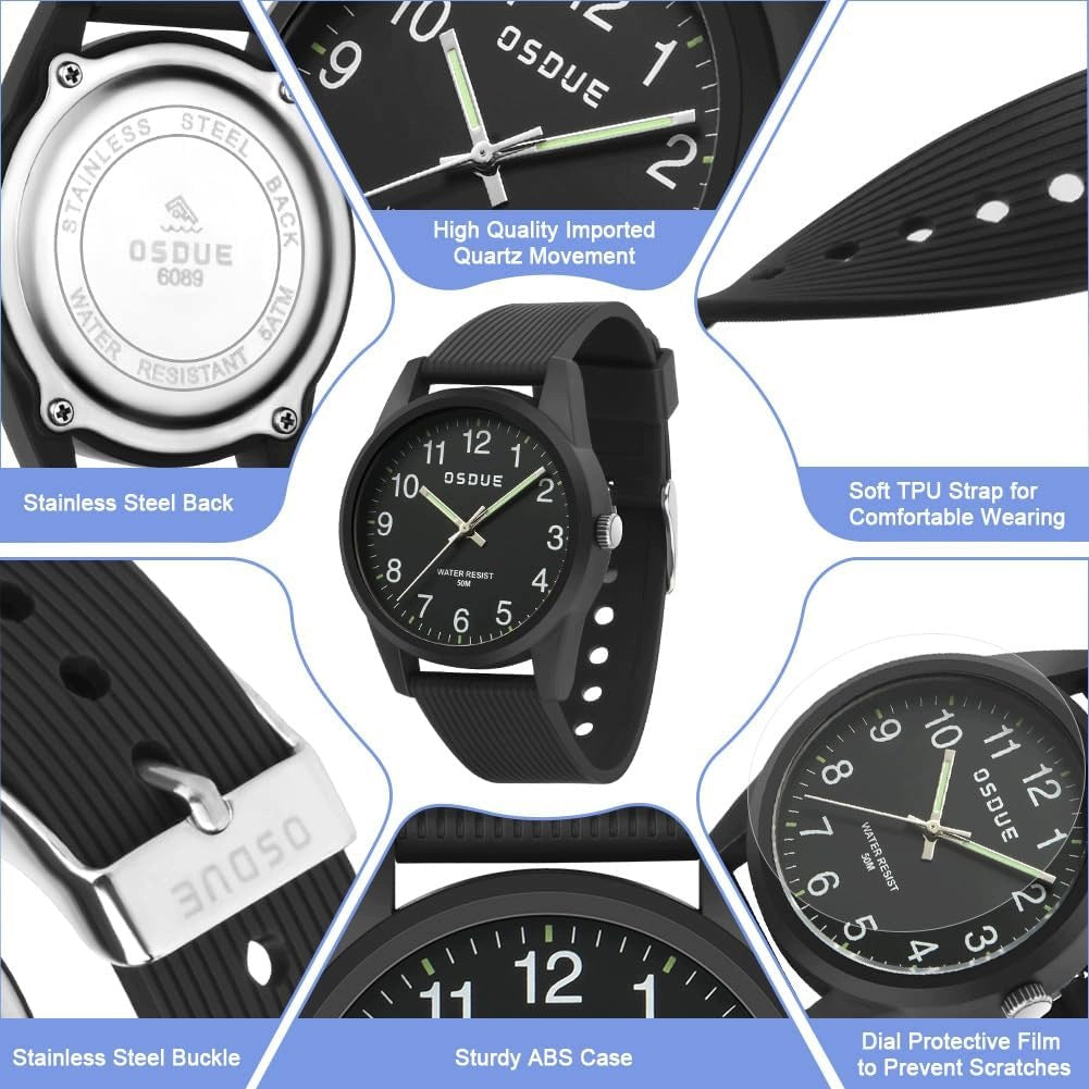 CHILDREN'S WATCH ANALOG OSDUE 6089 BLACK 50M WATERPROOF SOFT STRAP Strap material synthetic material