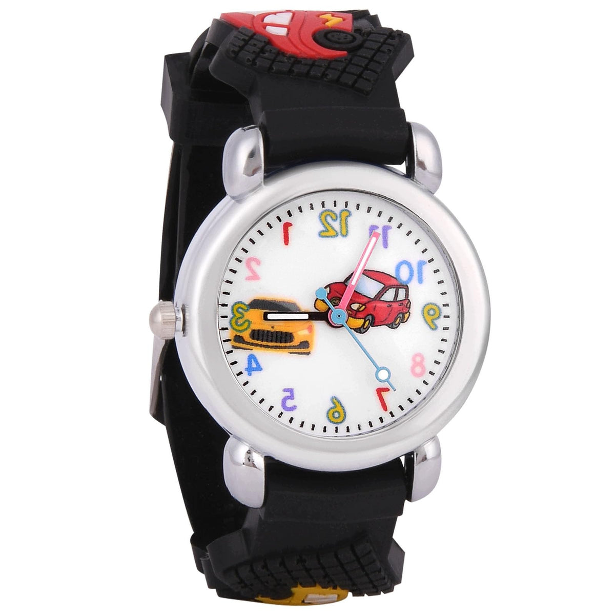 CHILDREN'S WATCH ANALOG SILICONE CAR MOTIF 3,5 CM BLACK