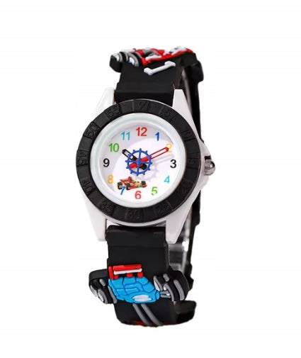 CHILDREN'S WATCH ANALOGUE BOYS BLACK RACING CARS 1743
