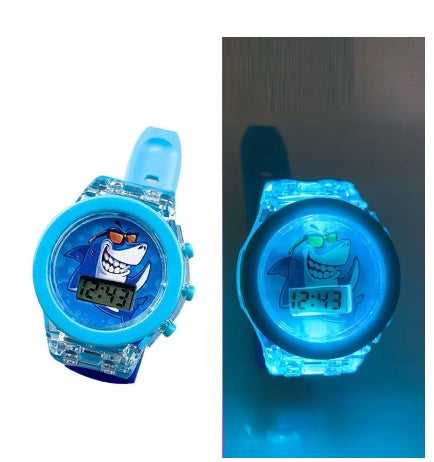 CHILDREN'S WATCH BOYS GLOWING RUBBER SHARK BLUE 1643