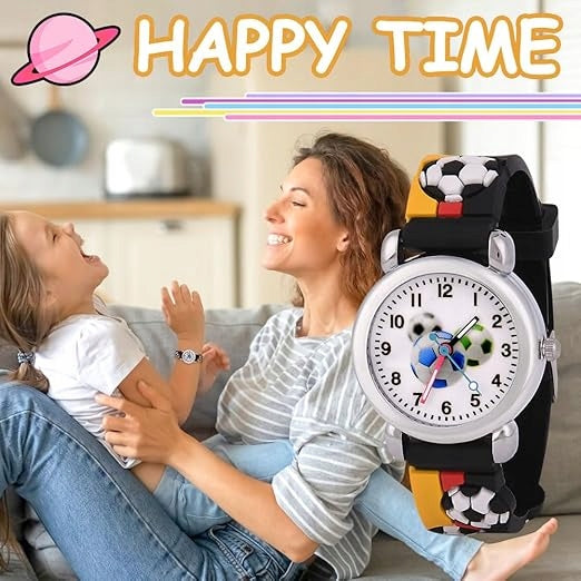 CHILDREN'S WATCH FOOTBALL BLACK 3D ANALOGUE 3-11 YEARS GIFT Packaging status original